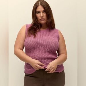 Penningtons Sleeveless Crochet Cotton Sweater Tank with Ribbed Bands Pink 4X NWT